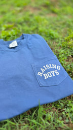Raising Boys Pocket Tee | Embroidered Boy Mom Shirt | Comfort Colors 6030