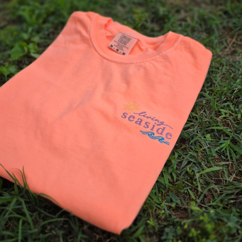 Living Seaside Embroidered Comfort Colors 1717 Shirt | Coastal Beach Tee