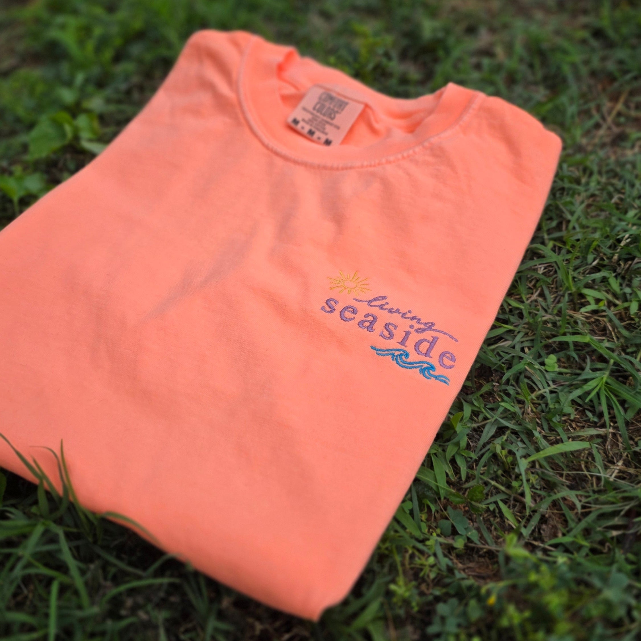 Living Seaside Embroidered Comfort Colors 1717 Shirt | Coastal Beach Tee