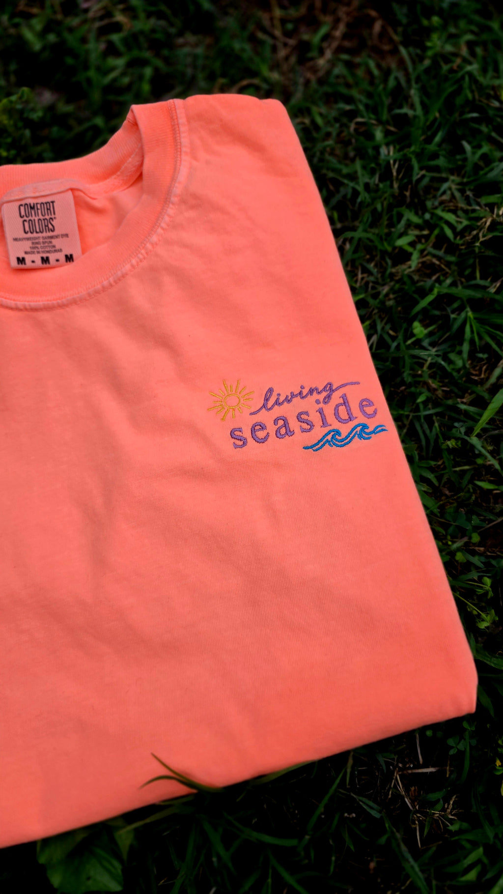 Living Seaside Embroidered Comfort Colors 1717 Shirt | Coastal Beach Tee
