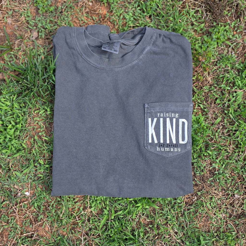 Raising Kind (of Feral) Humans | Embroidered Comfort Colors 6030 Pocket Tee