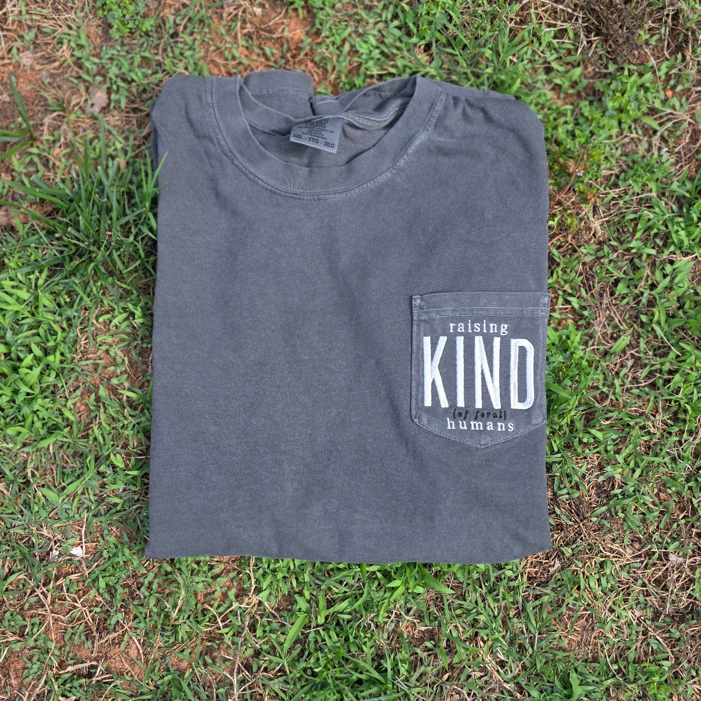 Raising Kind (of Feral) Humans | Embroidered Comfort Colors 6030 Pocket Tee