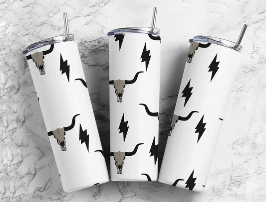 Cow Skulls and Lightning Bolts Completed 20oz Skinny Tumbler