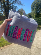 Thankful Colorful Sequin Applique Embroidered Shirt - Merch Girls