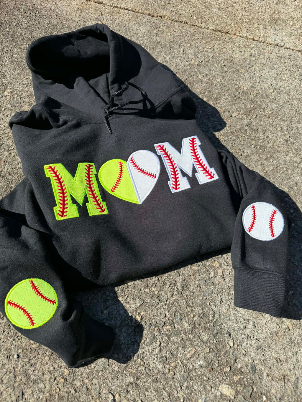 Mom Split Softball & Baseball Glitter HTV Applique Embroidery Shirt with Sleeve Personalization