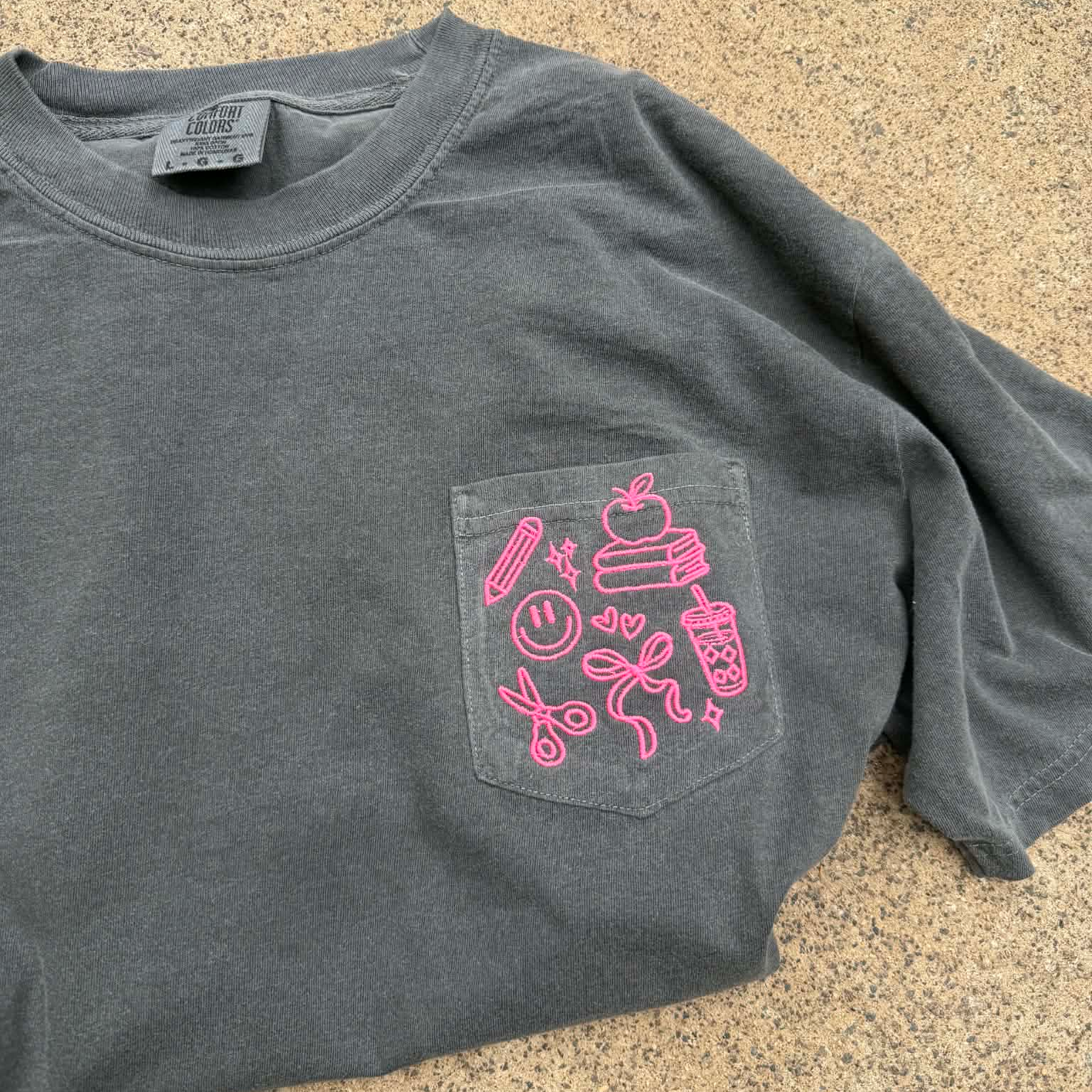 Teacher Doodle Embroidered Pocket Tee | Back to School