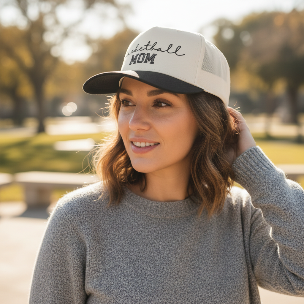 Basketball Mom Embroidered Adjustable Five-Panel Twill Hat