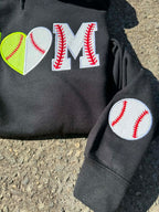 Mom Split Softball & Baseball Glitter HTV Applique Embroidery Shirt with Sleeve Personalization