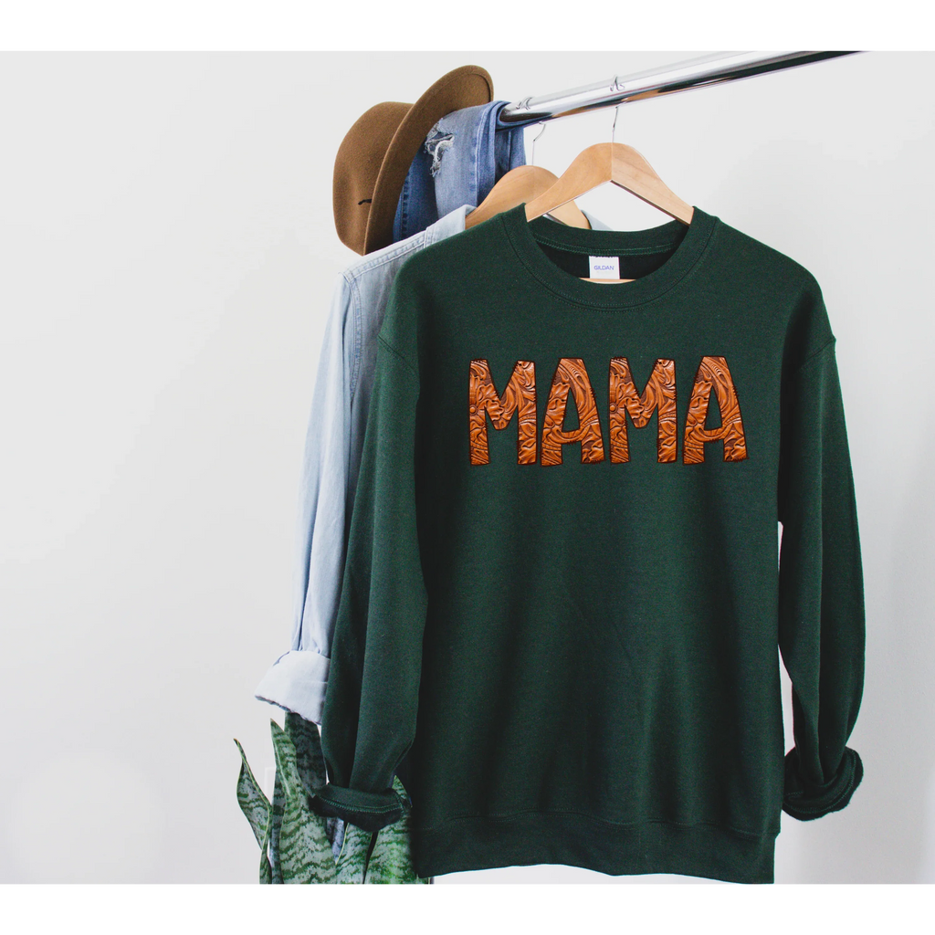 MAMA Western Faux Decorative Embossed Leather Graphic Tee - Merch Girls