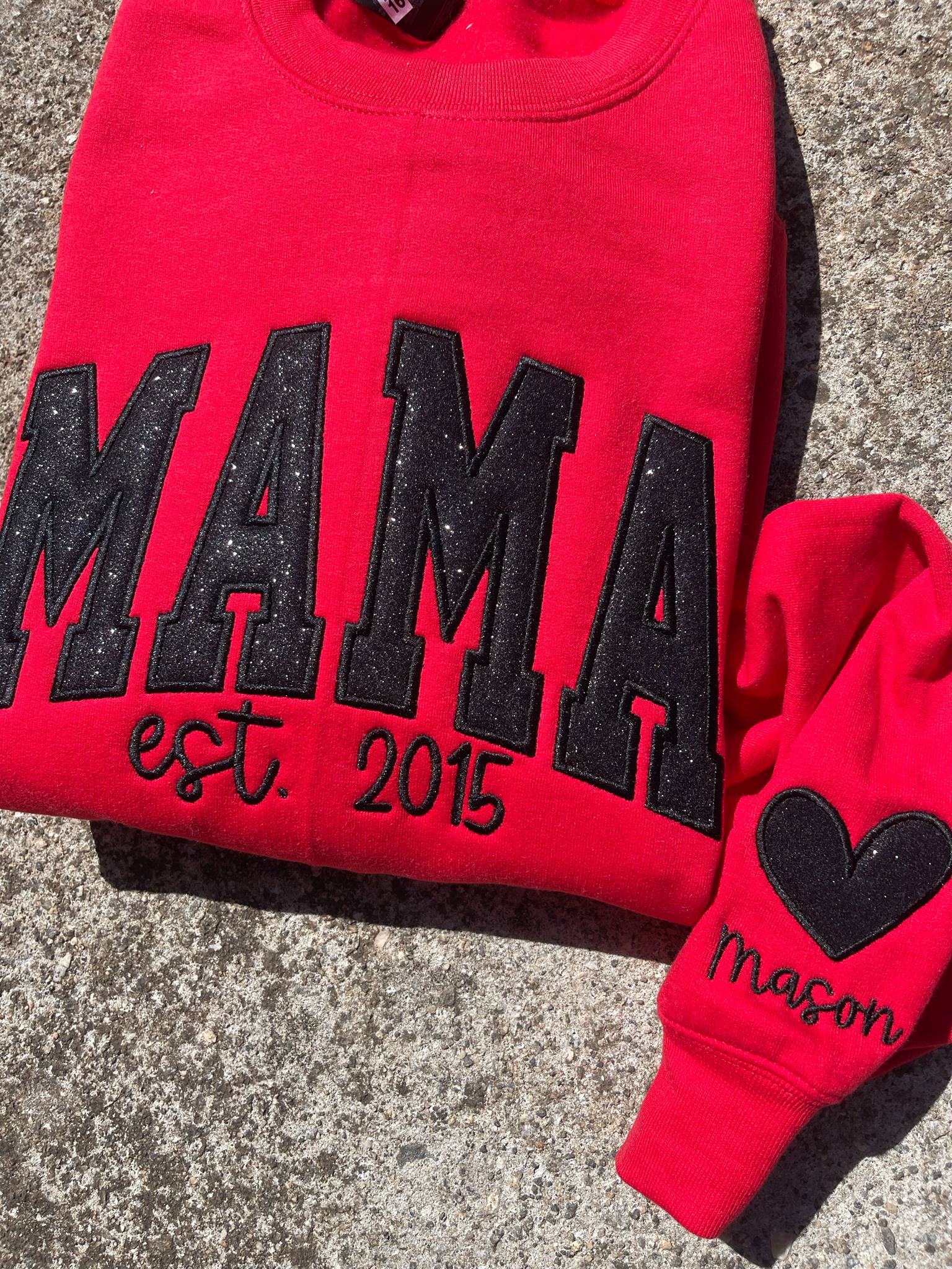 Personalized Custom Varsity Glitter Applique with September Script Font and Icon on Sleeve Embroidered Shirt