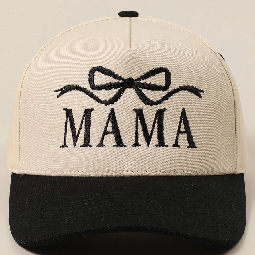 Mama with Bow Embroidered Adjustable Five-Panel Twill Hat