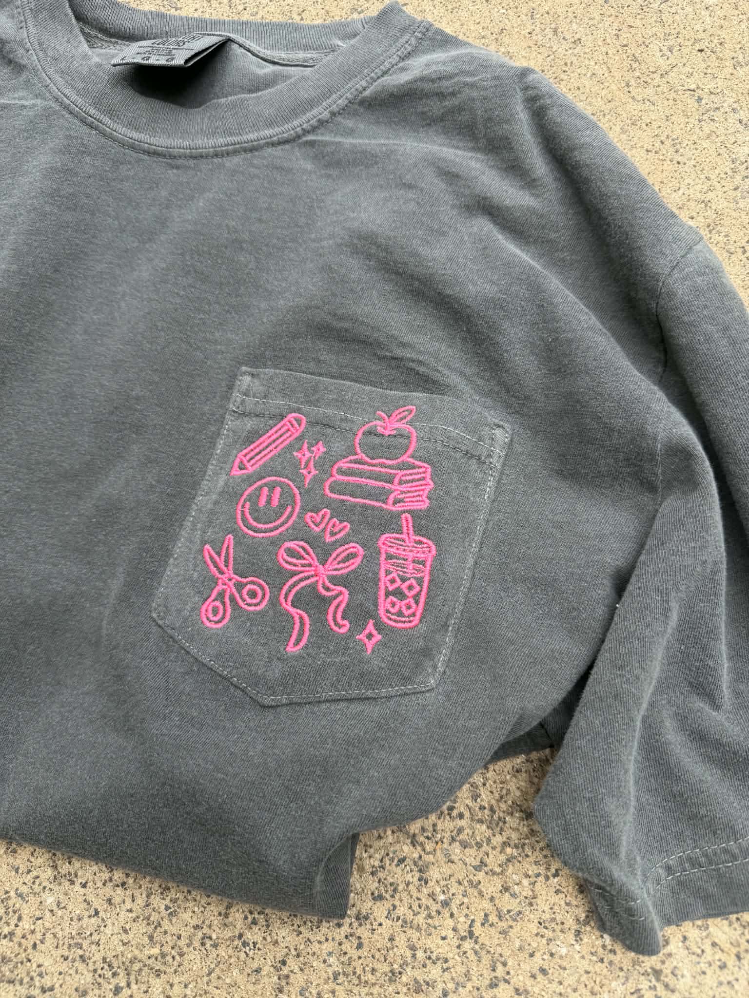Teacher Doodle Embroidered Pocket Tee | Back to School