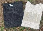 Natural or Black Leopard Custom Mama or Mascot Glitter Applique Embroidered Shirt - Merch Girls