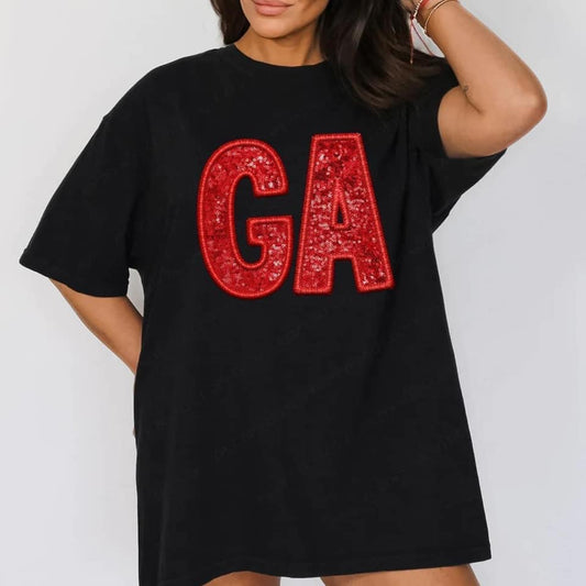 GA Faux Applique And Sequin Graphic Tee