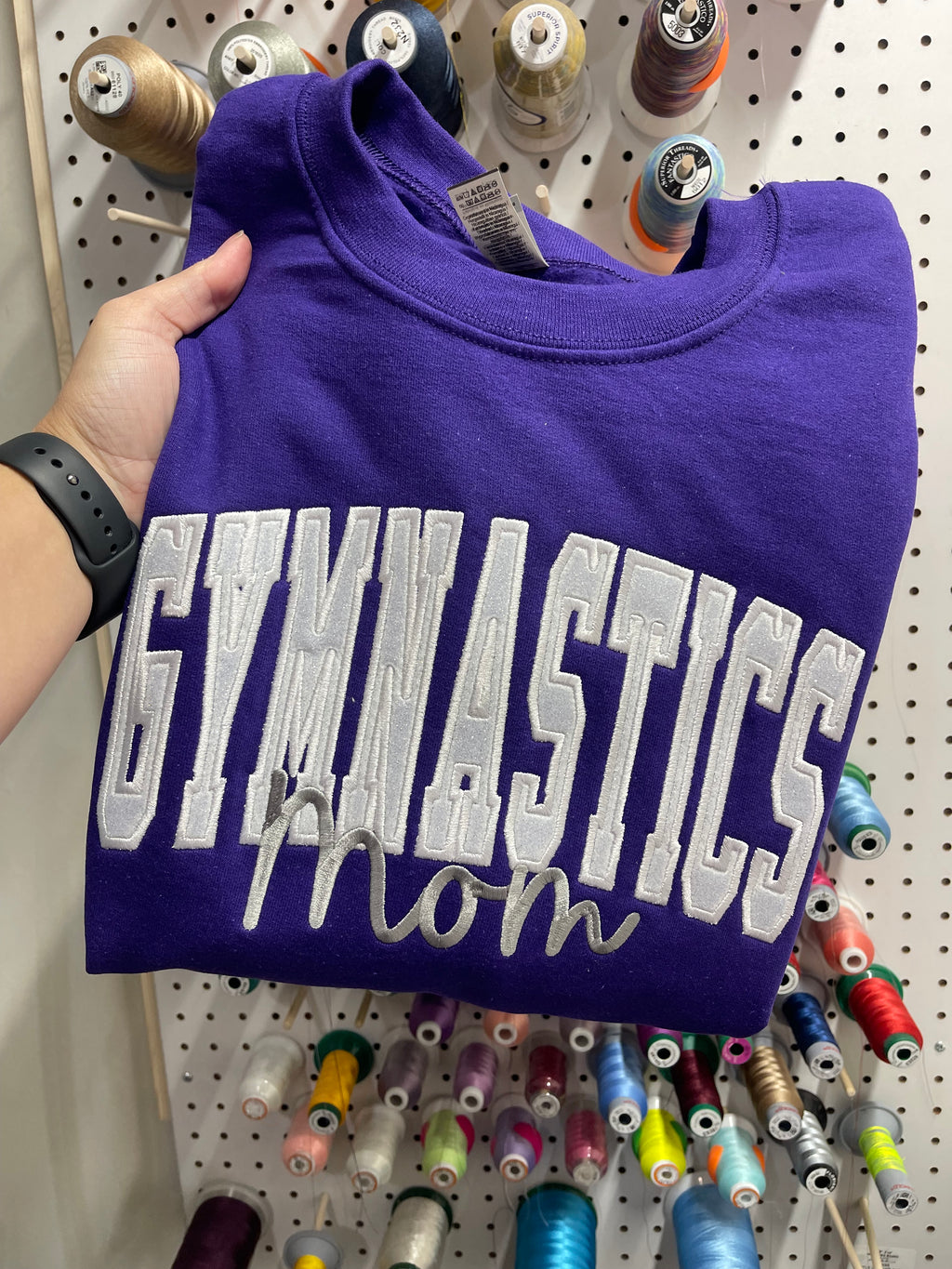 Custom Varsity Glitter Applique and Inspiration Script Font with Name and Icon on Sleeve Embroidered Shirt