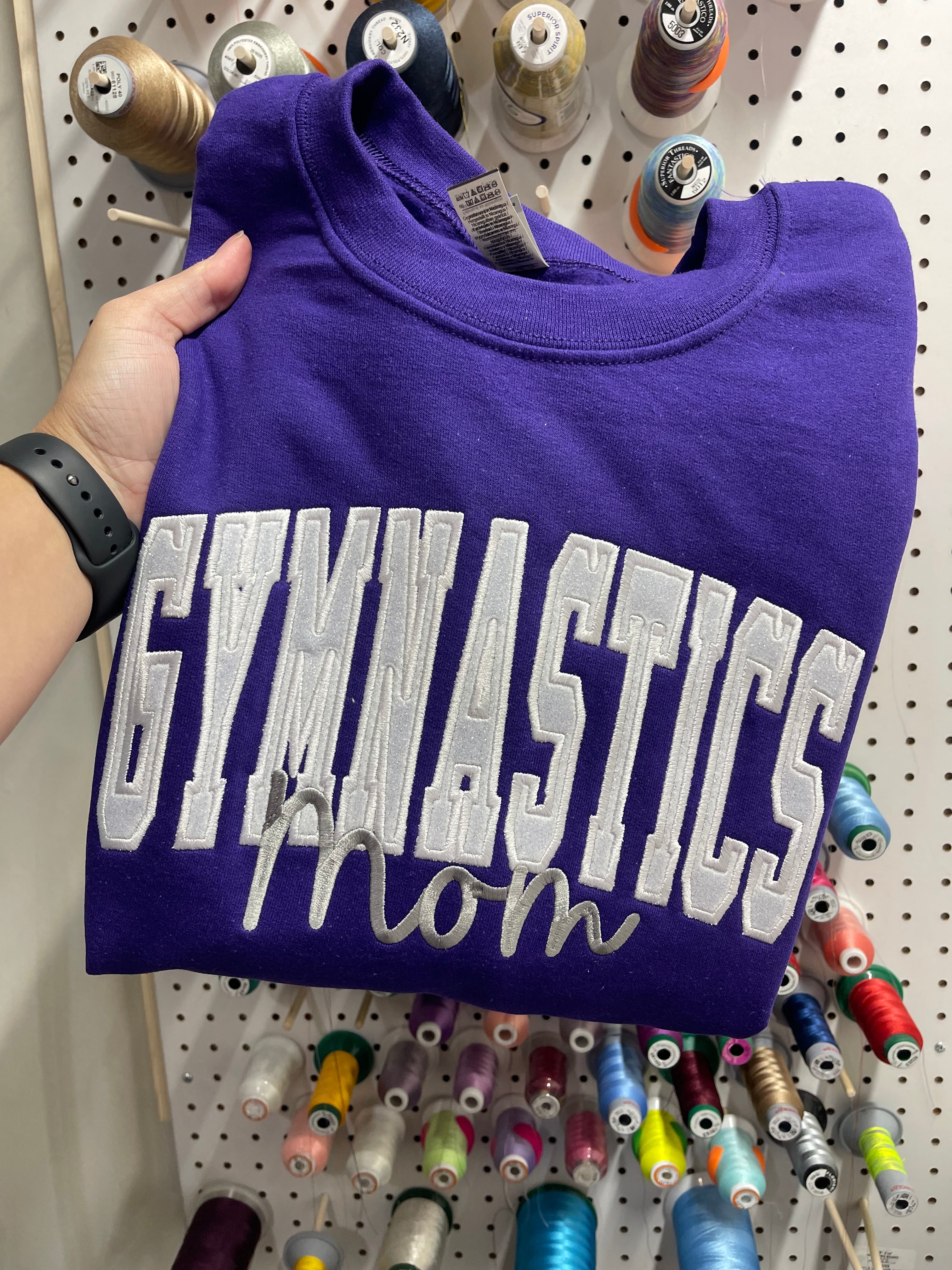 Custom Varsity Glitter Applique and Inspiration Script Font with Name and Icon on Sleeve Embroidered Shirt