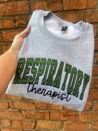 Respiratory Therapist Glitter Applique Embroidered CC Short Sleeve or Sweatshirt