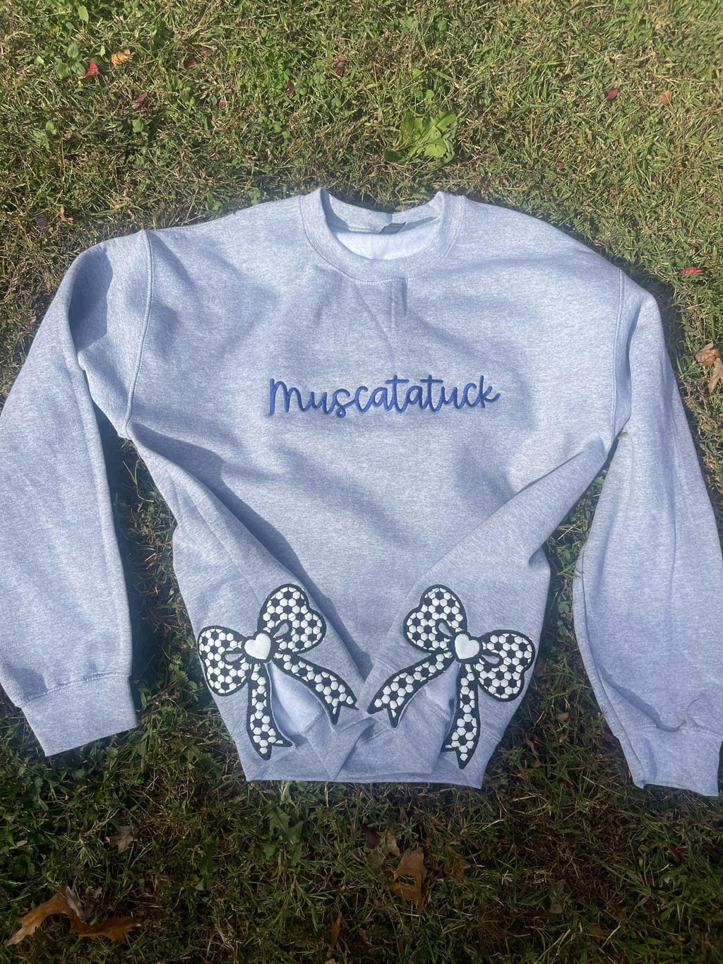 Soccer Side Bow Glitter Applique Embroidered Sweatshirt with Optional Front - Merch Girls