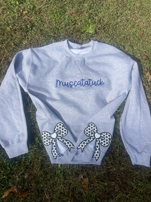 Soccer Side Bow Glitter Applique Embroidered Sweatshirt with Optional Front