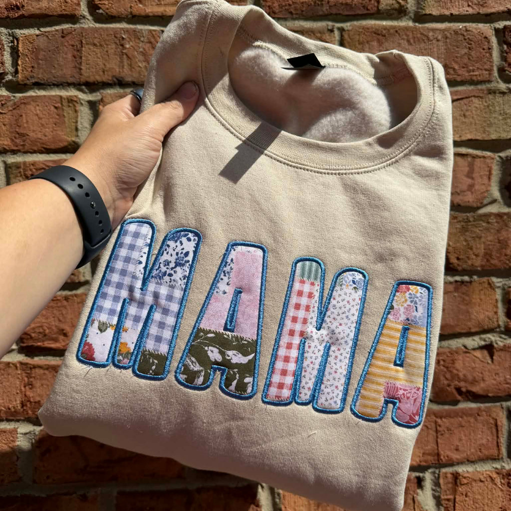 MAMA Patchwork Bubble Applique Embroidered Shirt | Choose Style, Color & Thread