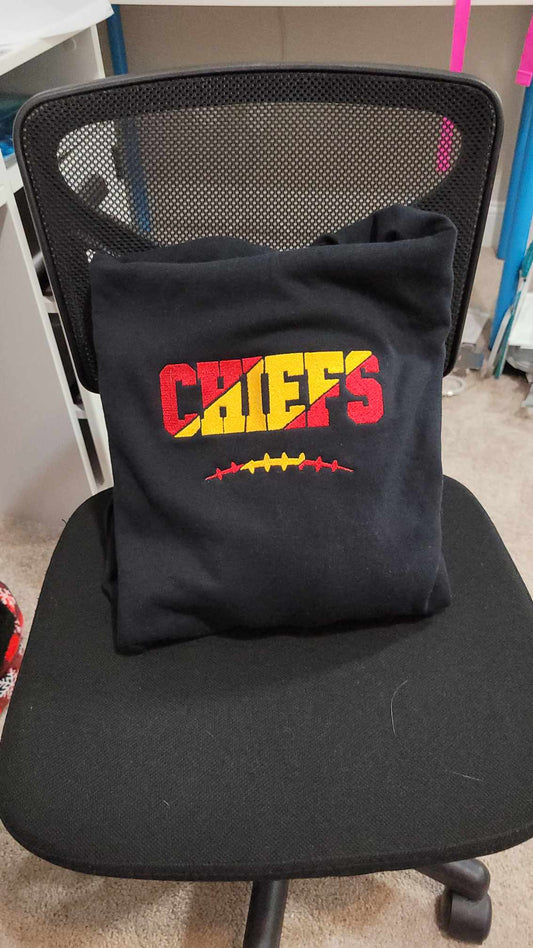 Chiefs Dual Tone Football Red and Yellow Gold Embroidered Gildan Sweatshirt or Hoodie