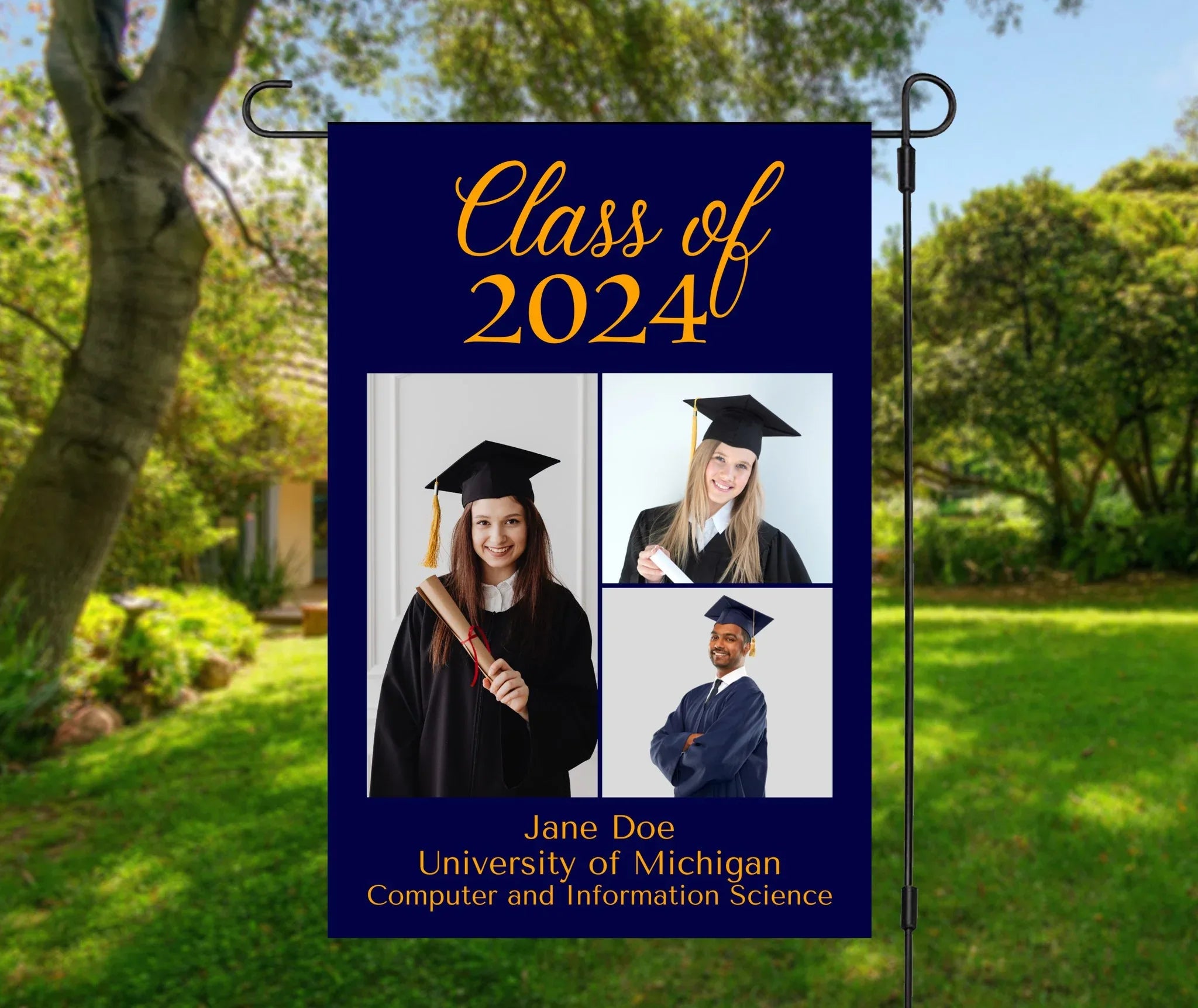Class of 2024 Senior Three Photo Garden Flag - Merch Girls
