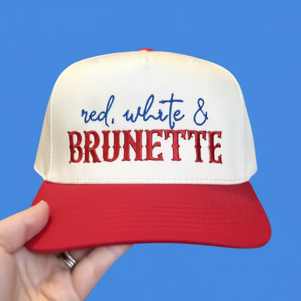 Red White & Brunette Embroidered Adjustable Five-Panel Twill Hat