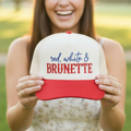 Red White & Brunette Embroidered Adjustable Five-Panel Twill Hat