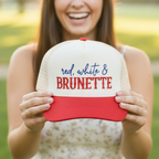 Red White & Brunette Embroidered Adjustable Five-Panel Twill Hat