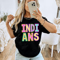 Indians Faux Embroidery Diamond in Multi Neons DTF Transfer - Merch Girls