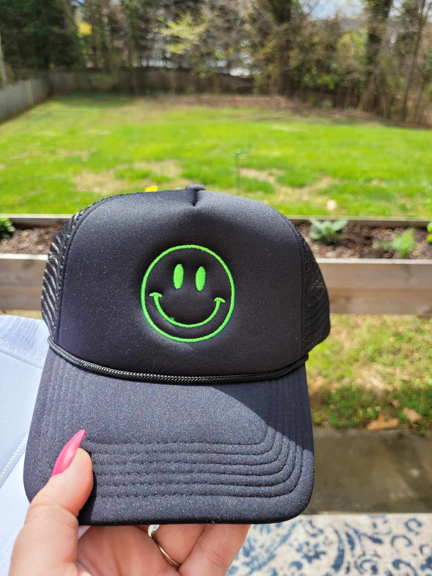 Happy Face Embroidered Foam Adjustable Trucker Hat