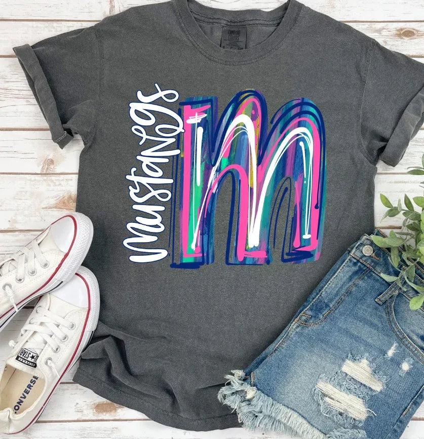 Mustangs Splatter Painted Mascot DTF Transfer DTF Transfer - Merch Girls