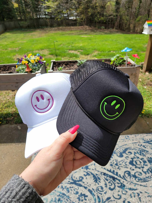 Happy Face Embroidered Foam Adjustable Trucker Hat