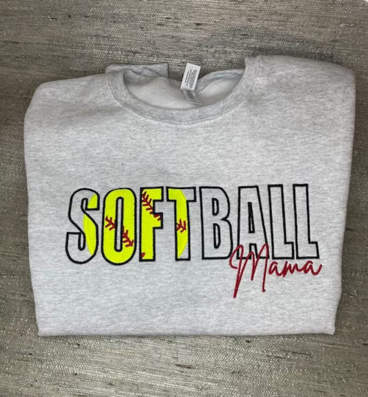 Softball Mama Embroidered Sweatshirt