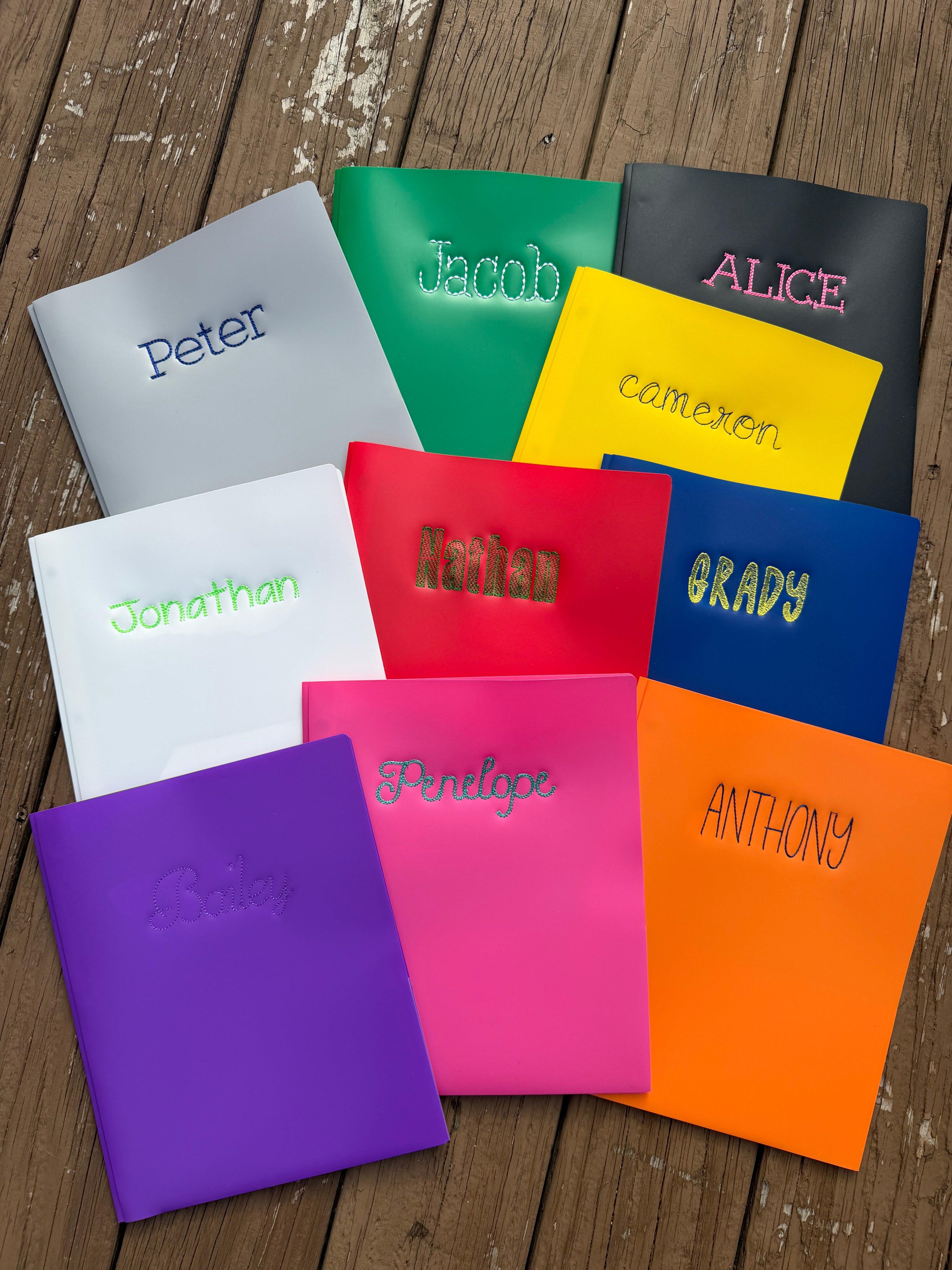 Personalized Embroidered Plastic School Folder | Custom Name Folder | Back to School Folder | Teacher Gift | Student Folder