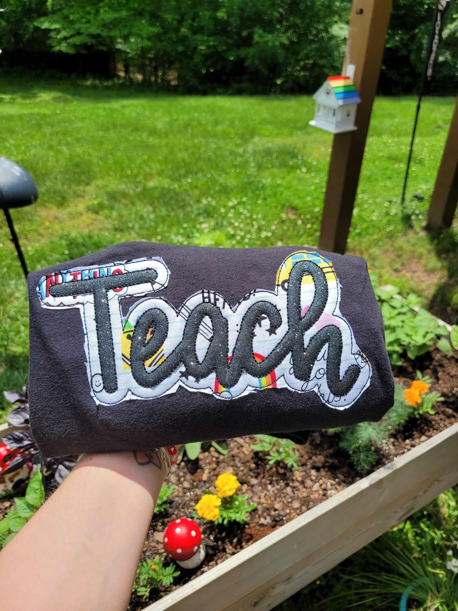 Teach Double Applique Embroidery Comfort Colors T-Shirt - Merch Girls
