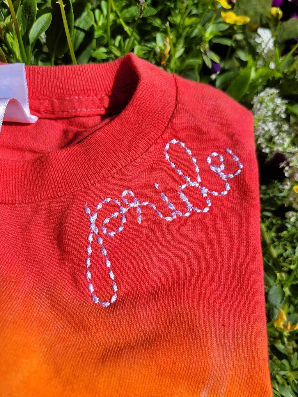 Pride Bean Stitch Embroidery Neckline Rainbow Tie Dye T-Shirt - Merch Girls