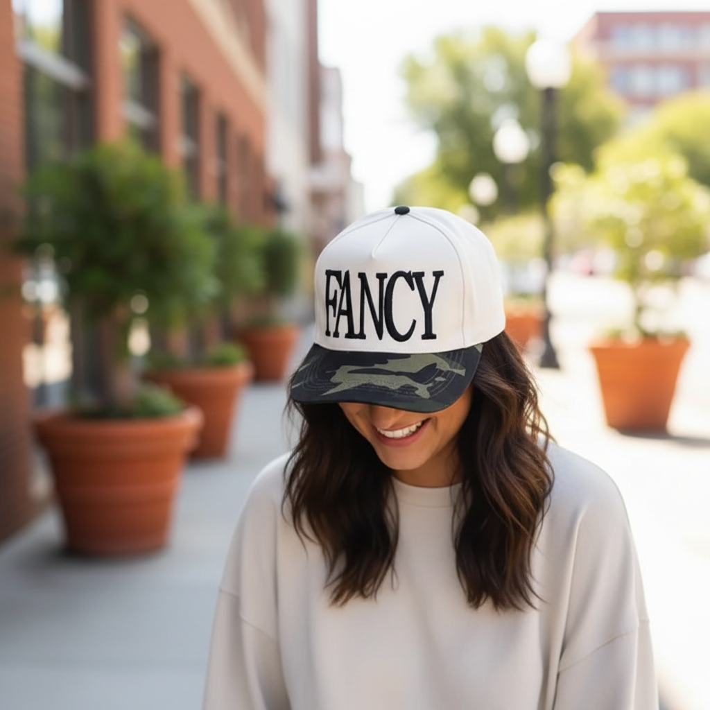 Fancy Embroidered Adjustable Five-Panel Twill Hat