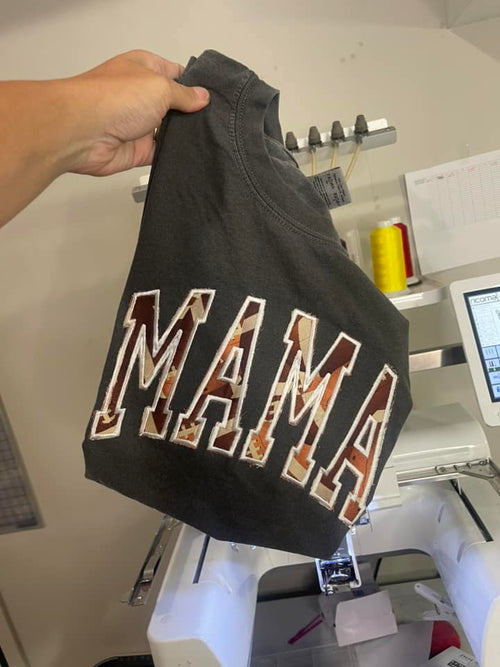 MAMA Football Applique Embroidered Comfort Color Tee - Merch Girls