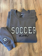 Sport Mom Glitter Applique with Name and Icon on sleeve Embroidered CC Short Sleeve or Sweatshirt - Merch Girls