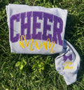Custom Varsity Glitter Applique and Inspiration Script Font with Name and Icon on Sleeve Embroidered Shirt - Merch Girls