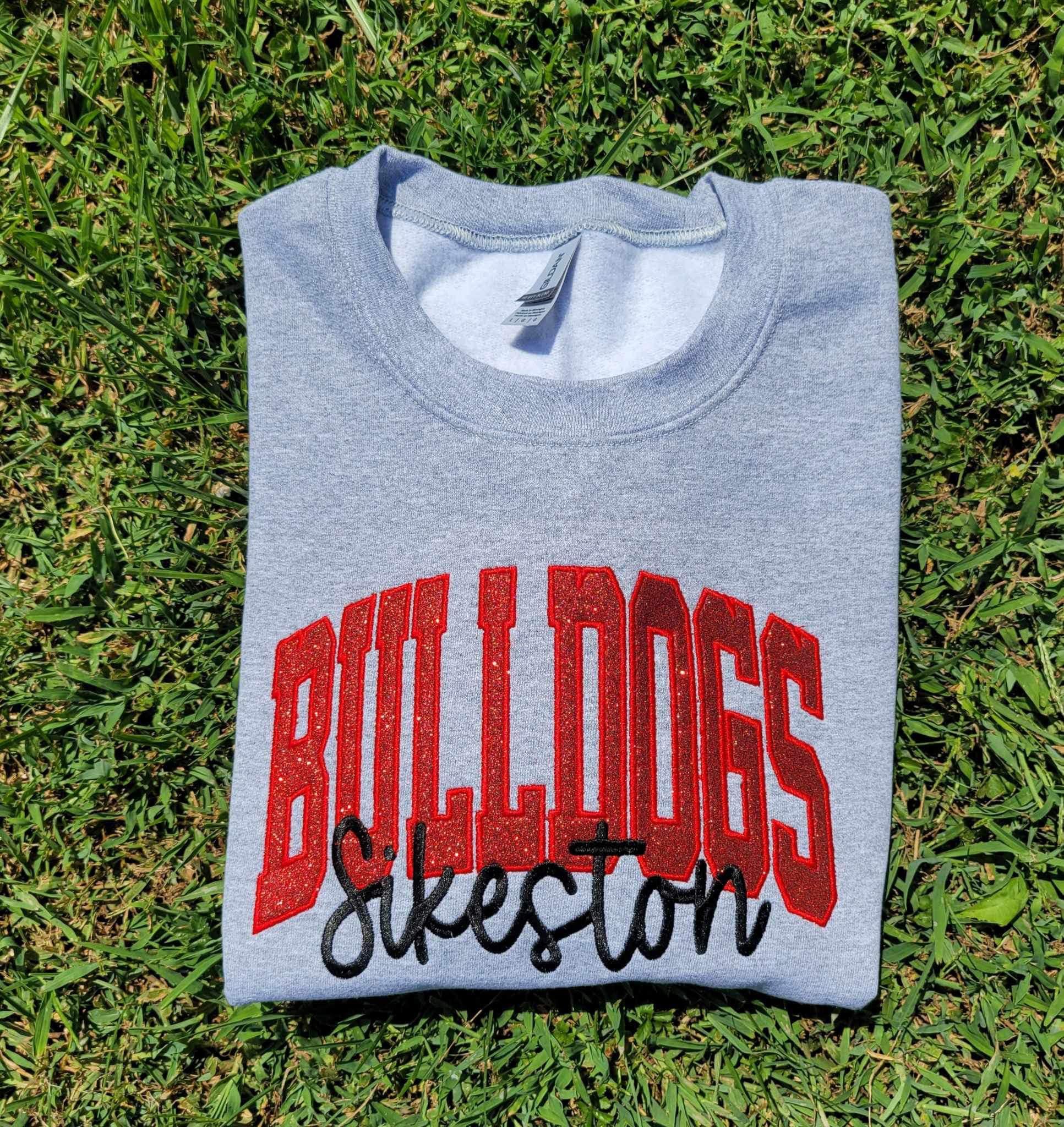 Bulldogs Red Sikeston Glitter Applique Embroidery Sweatshirt - Merch Girls