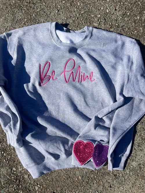 Valentine's Day Side Hearts Glitter Applique Embroidered Shirt with Optional Text on Front - Merch Girls