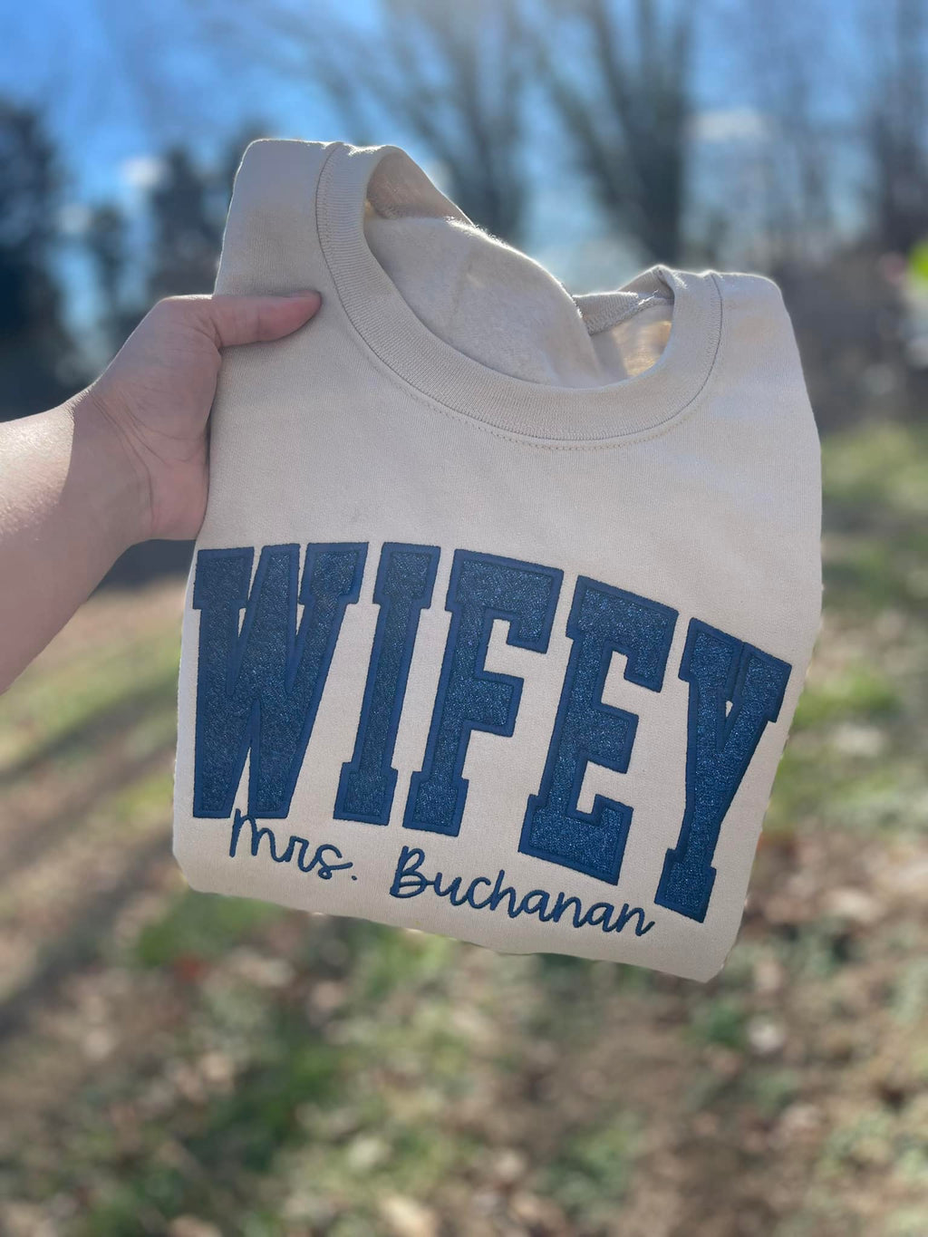 Personalized Custom Varsity Glitter Applique with September Script Font and Icon on Sleeve Embroidered Shirt