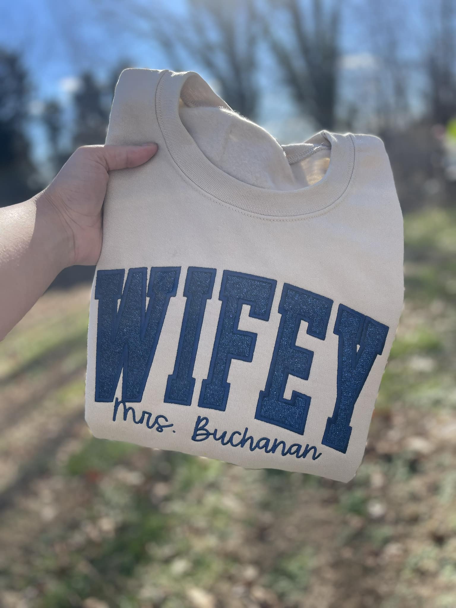 Personalized Custom Varsity Glitter Applique with September Script Font and Icon on Sleeve Embroidered Shirt