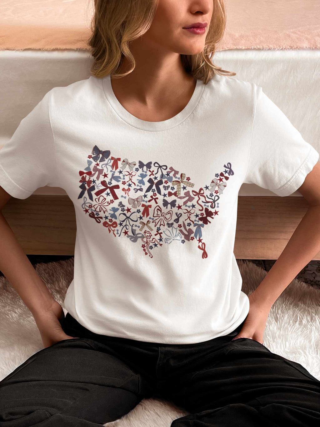 USA Bows in Red White and Blue Preppy Graphic Tee
