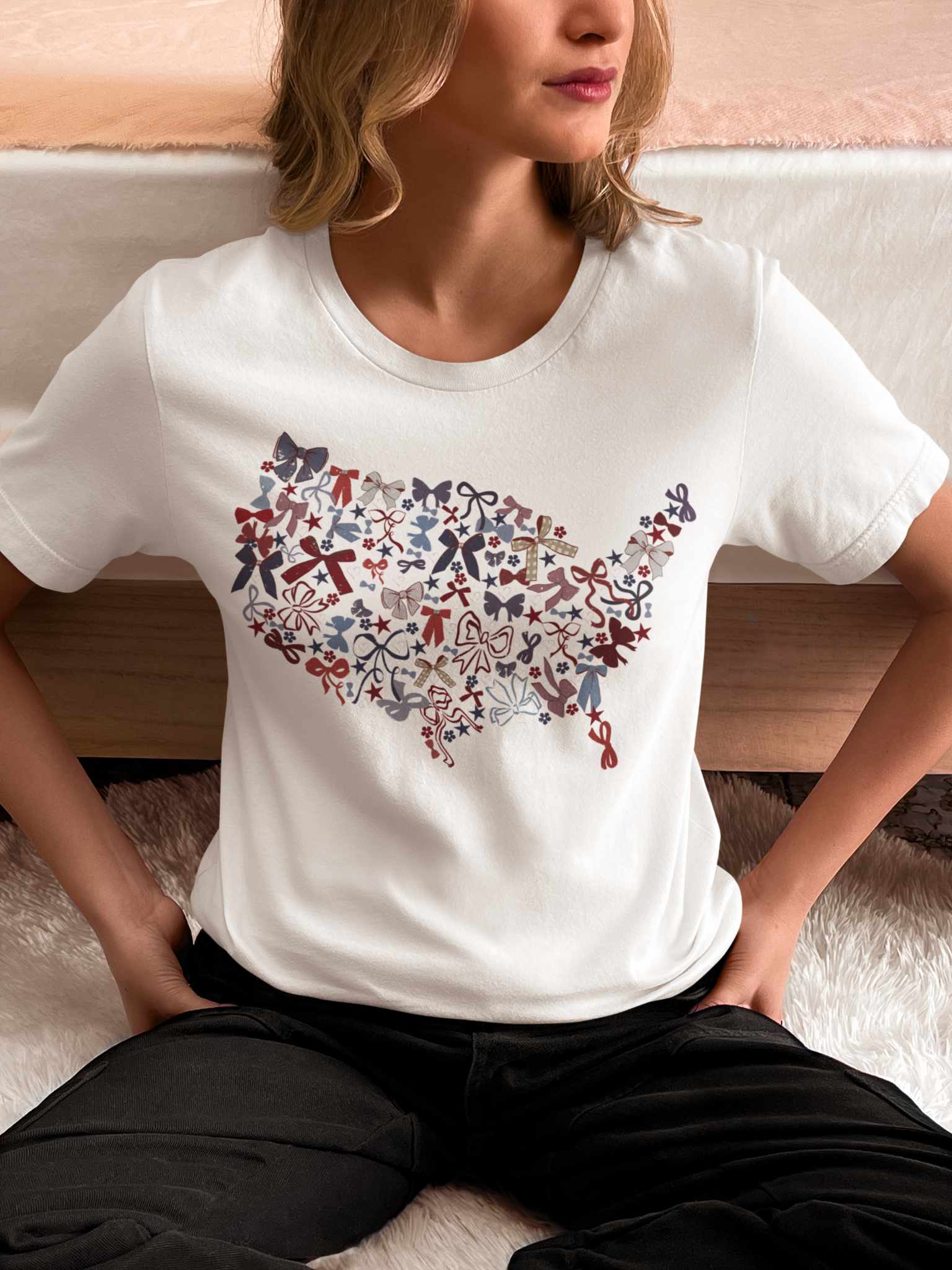 USA Bows in Red White and Blue Preppy Graphic Tee