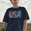 USA Floral Red White and Blue Preppy Coquette Graphic Tee - Merch Girls