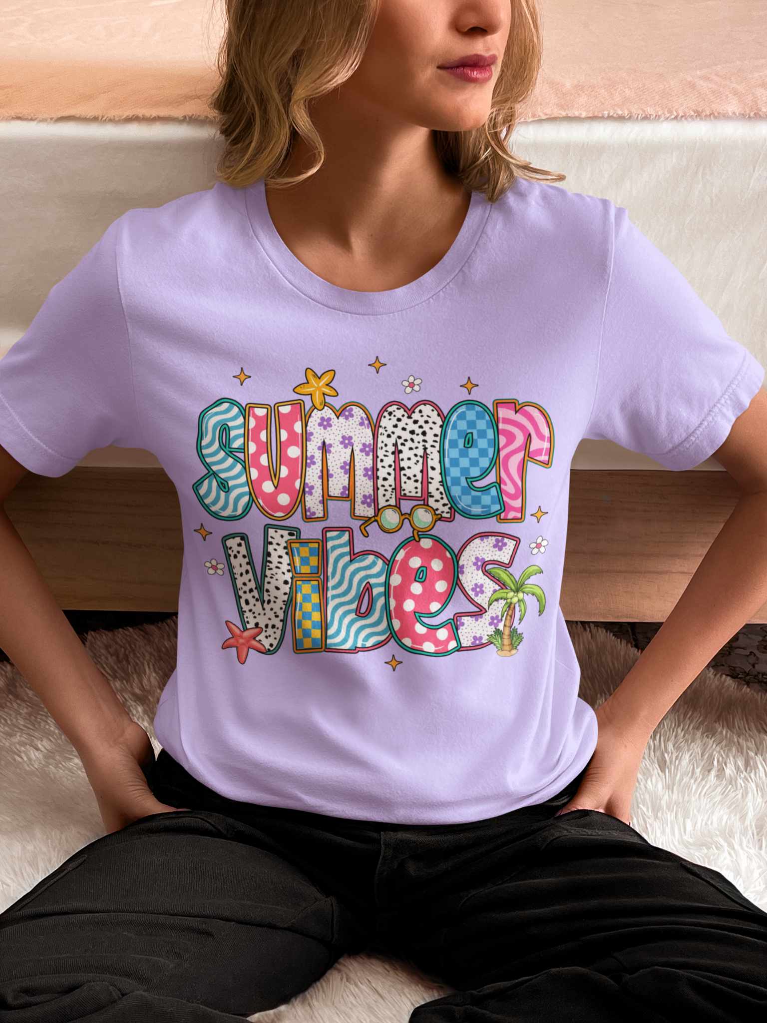 Summer Vibes Preppy Pattern Graphic Tee