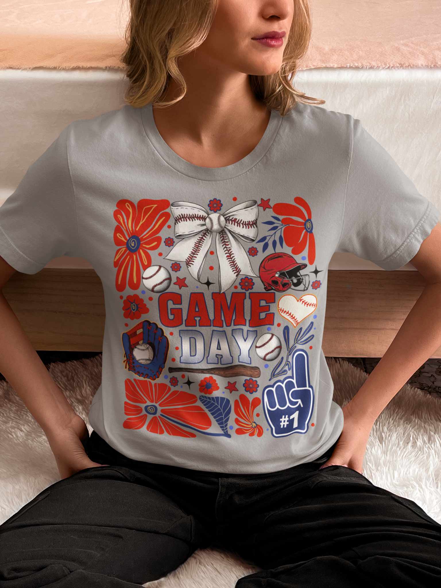 Game Day Baseball Doodle Art Preppy Graphic Tee